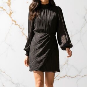 Lulus Cocktail Hour Chic Black Striped Long Sleeve Mini Dress XS NWT